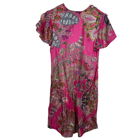 Hale Bob Pink SIlk Floral Paisley Ruffle Double Breasted Romper Size XS NWT - Picture 5 of 10